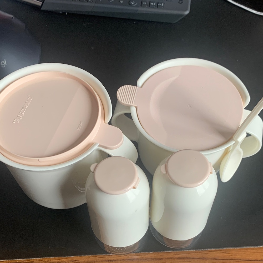 Vintage Tupperware Sugar Bowl and Creamer-Ivory  salt and pepper shakers